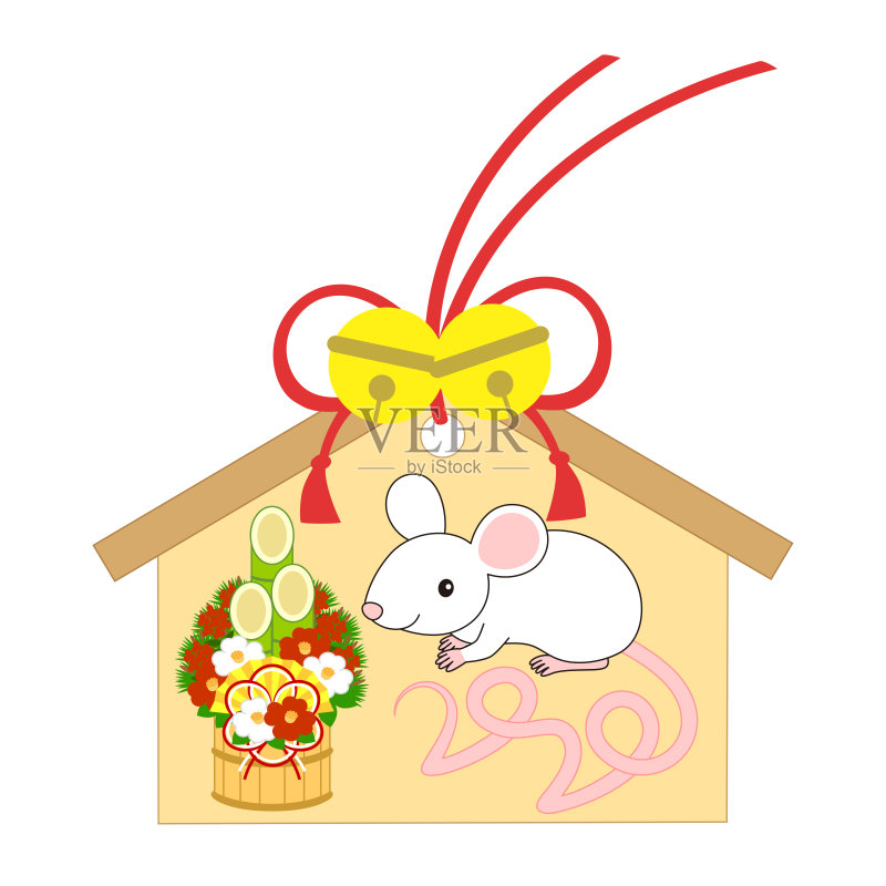 新年卡片插图鼠标ema Kadomatsu鼠标2020正版插画素材