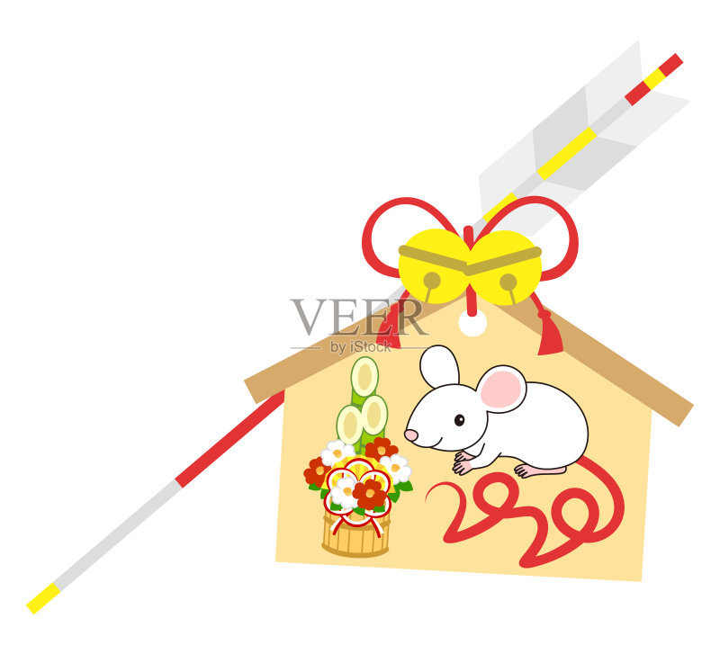 新年卡片插图鼠标ema Kadomatsu鼠标2020正版插画素材