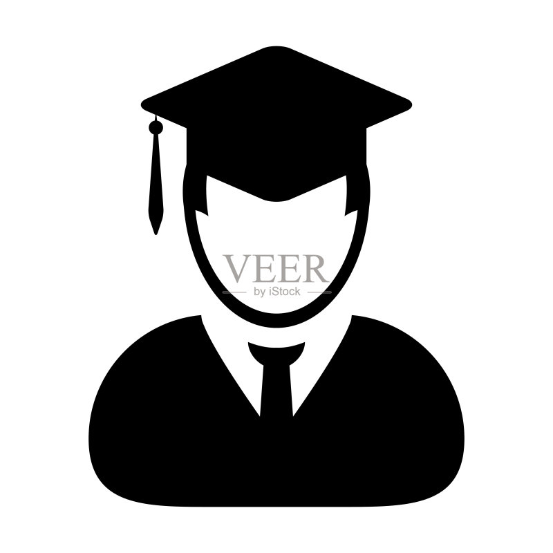 教育图标矢量男学生头像与毕业帽,代表学校、学院和大学的学位扁平彩色象形图图标素材