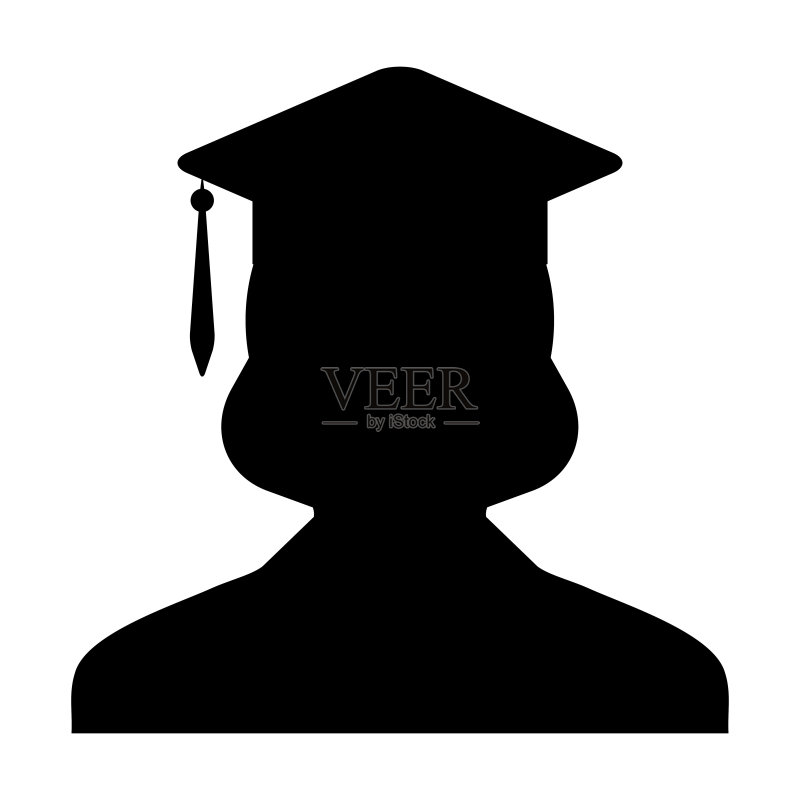知识图标矢量图:女学生人物头像,戴着毕业帽,代表学校、学院和大学的扁平风格象形图图标素材