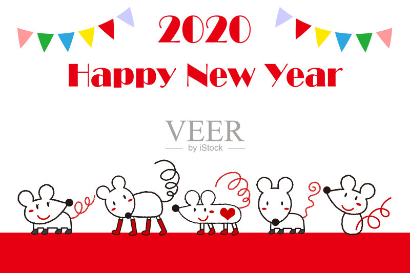 时尚鼠标的新年贺卡2020插图正版插画素材