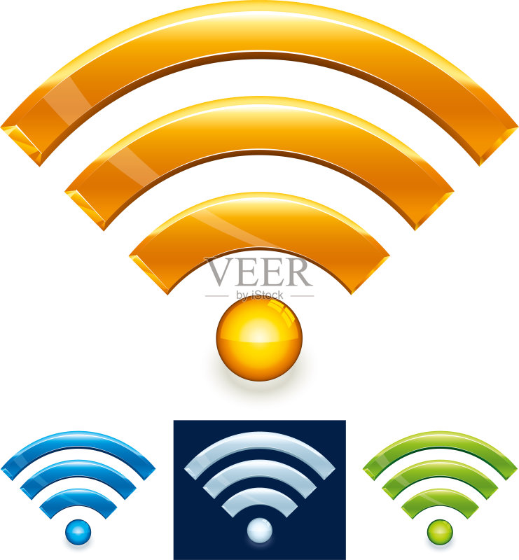 闪亮风格的无线技术图标,四种颜色,隔离的Wifi符号图标素材