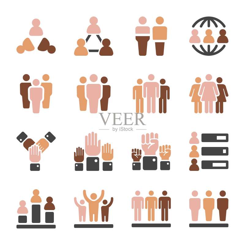 不同肤色人种图标集图标素材