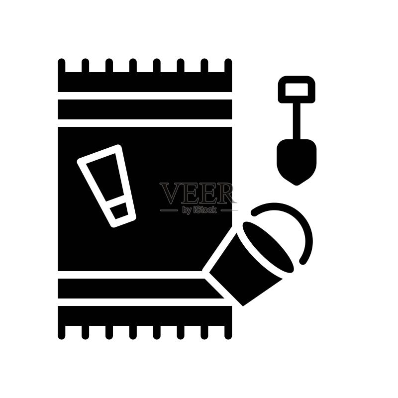 沙滩设备矢量图,夏季假日相关实心图标图标素材