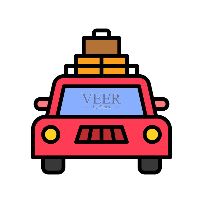 旅行车矢量图,与夏季假日相关的填充图标图标素材