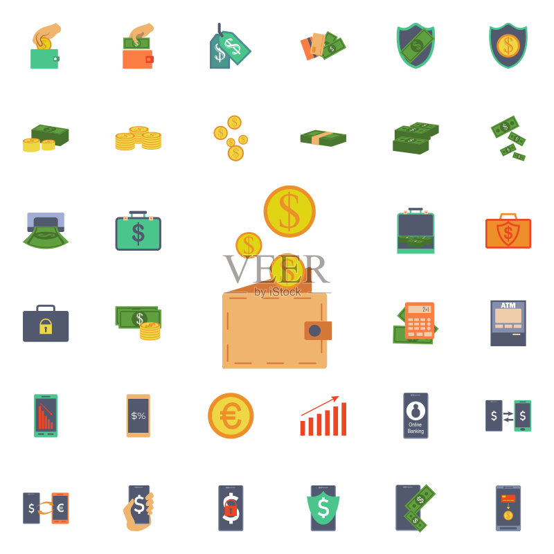 硬币钱包图标,通用银行应用设计图标素材