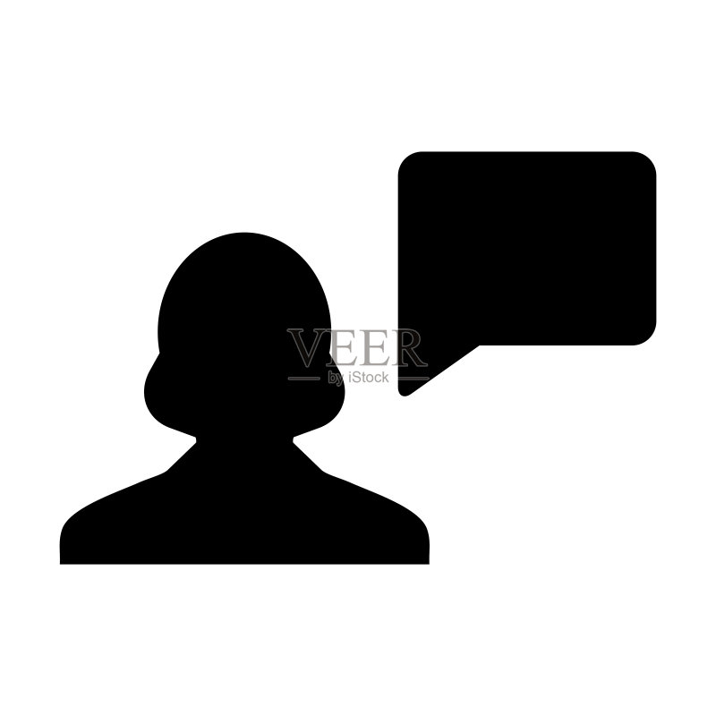 人物图标矢量图:女性个人资料头像与语音气泡符号,用于平面彩色象形图中的讨论和信息图标素材