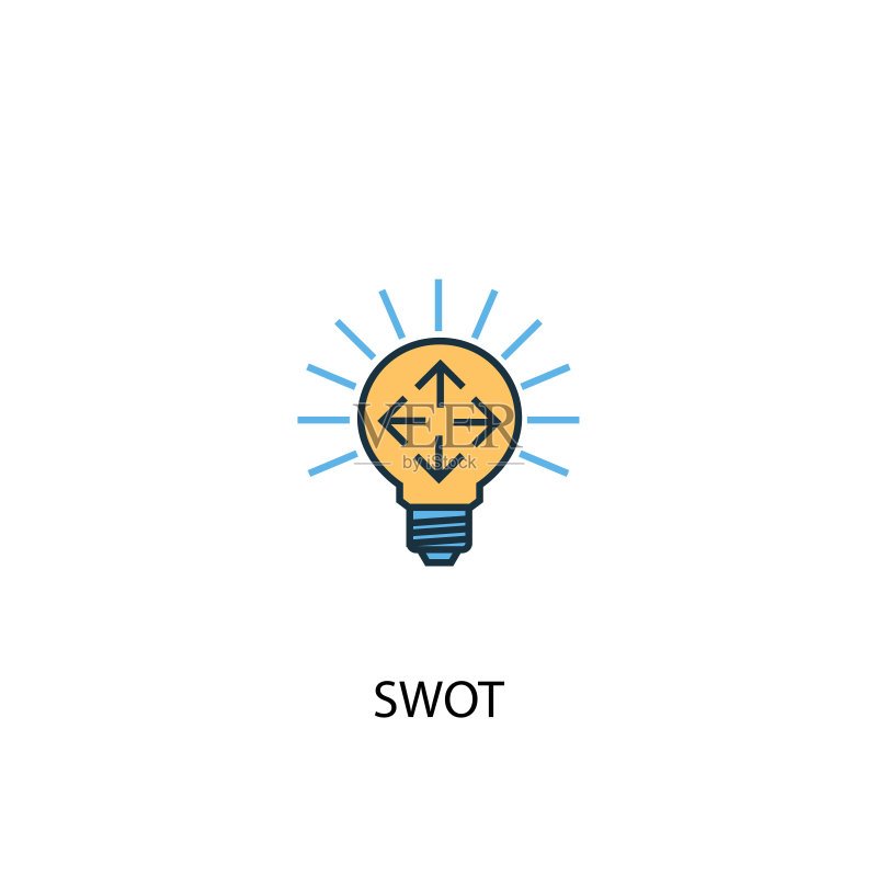 SWOT概念双色线条图标。简单的黄色和蓝色元素图示图标素材