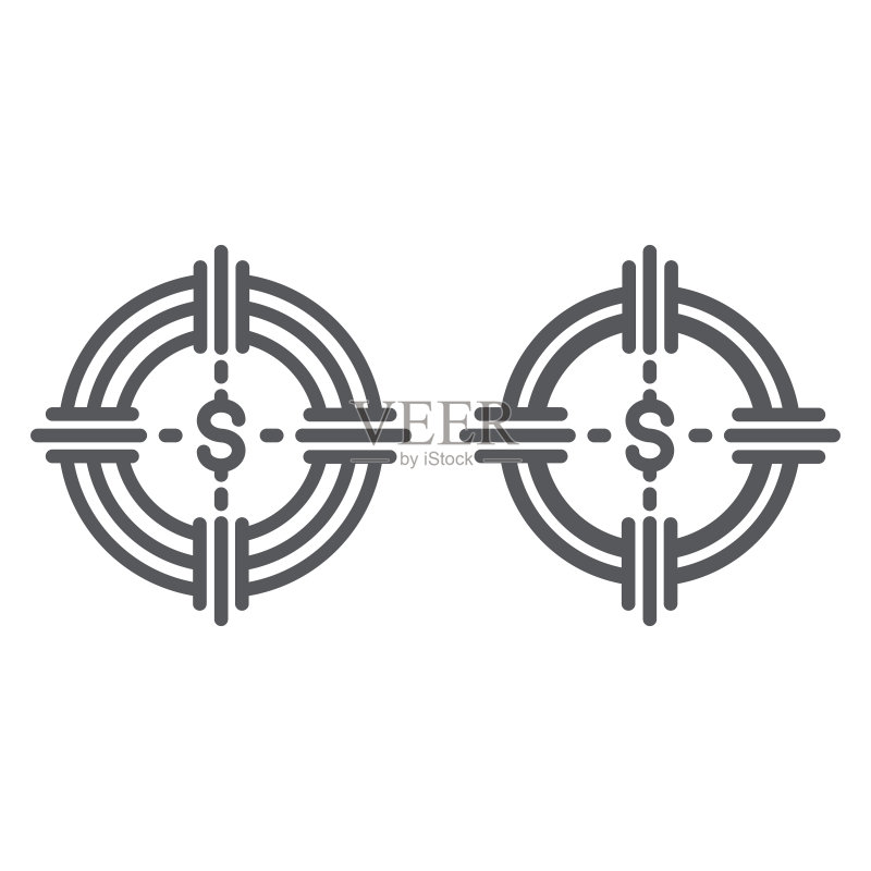 资金搜索线性图标,金融银行目标标志矢量图,白色背景线性图案图标素材