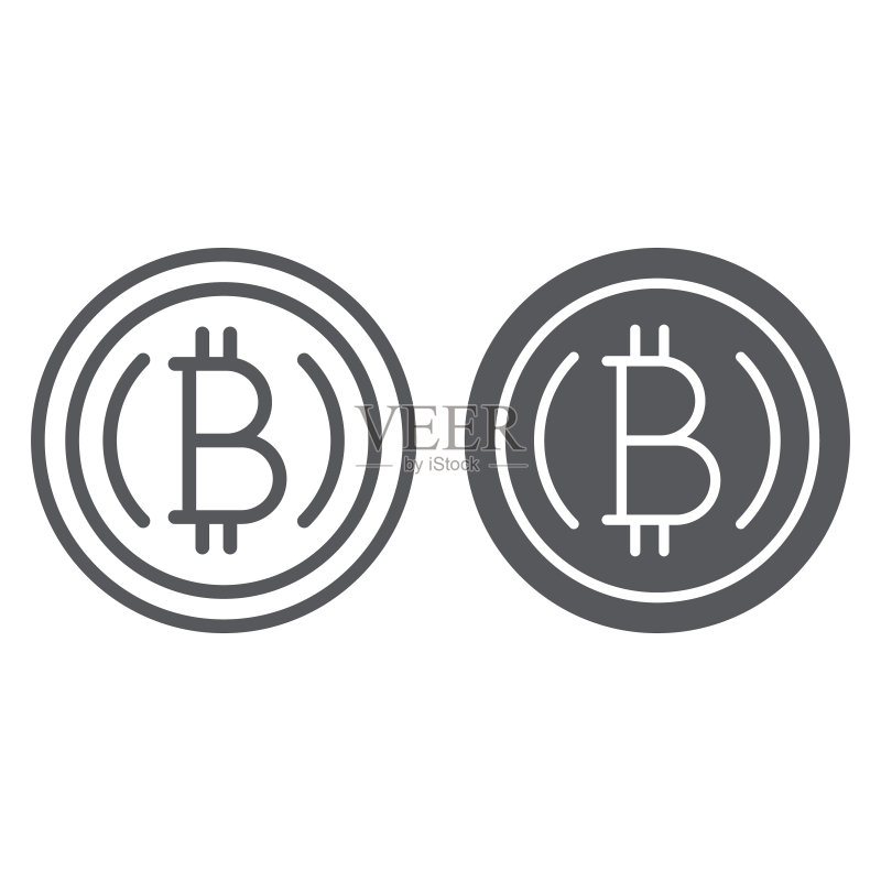 比特币线性图标,金融和加密货币符号矢量图形图标素材
