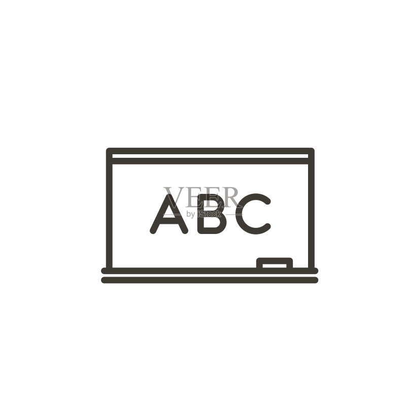 现代简约细线图标:带有ABC的学校黑板,学习教育概念矢量图图标素材