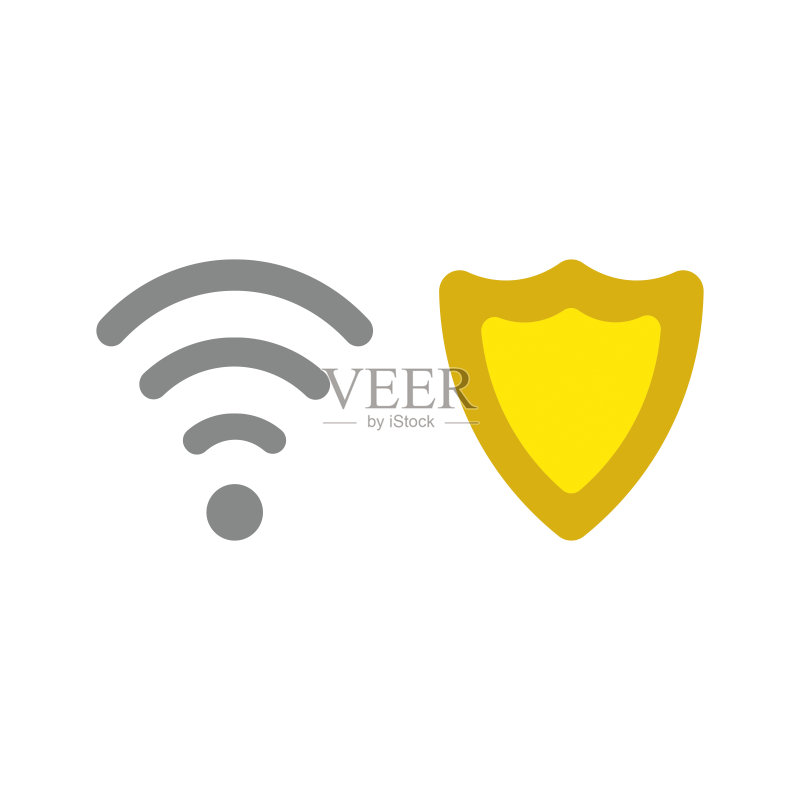 带防护盾的无线WIFI符号矢量图标概念图标素材