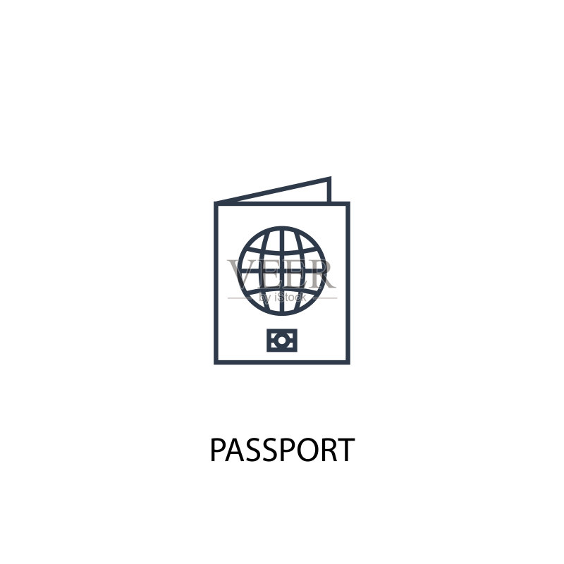 护照概念线性图标。来自酒店系列的简单元素插图。可用于Web和移动UI/UX的护照概念轮廓符号设计图标素材