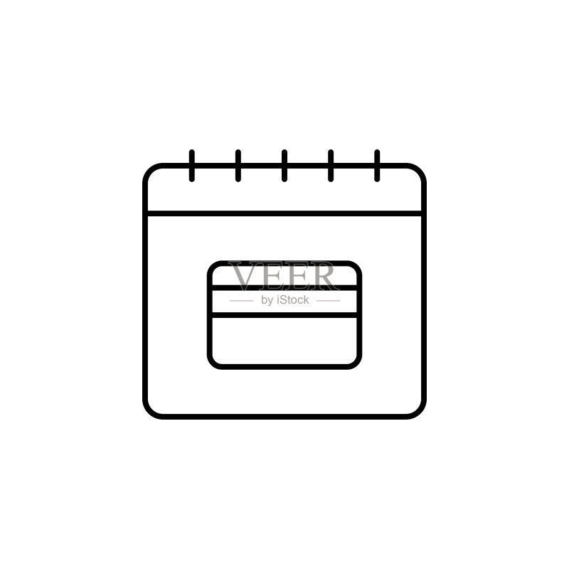 日历、卡片、visa图标。用于UI和UX的细线轮廓日历矢量图标,网站或移动应用图标素材