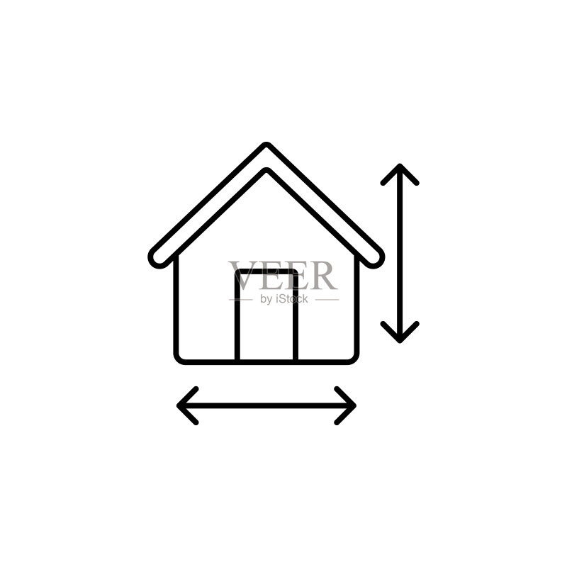 房屋尺寸箭头图标:房地产UI和UX细线轮廓矢量素材图标素材