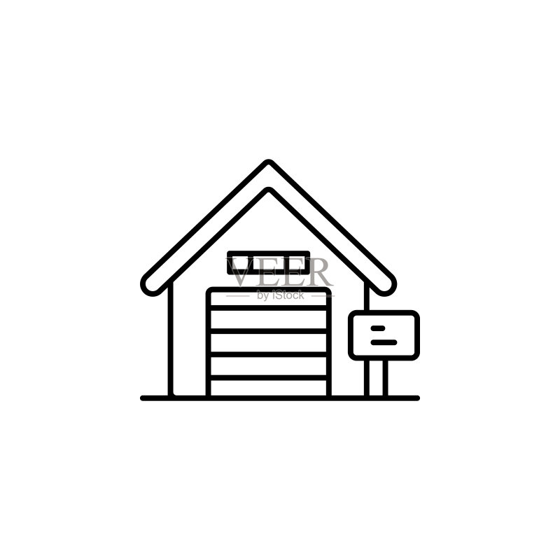 车库图标:用于UI和UX、网站或移动应用程序的简单细线条、轮廓矢量房地产图标图标素材