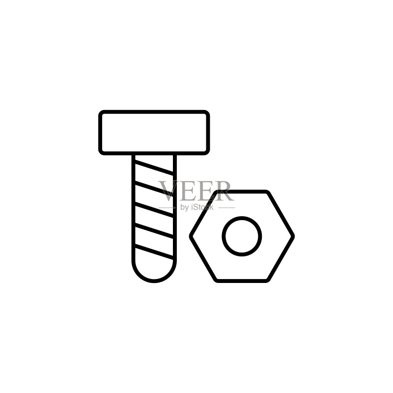 螺栓图标:用于UI和UX、网站或移动应用的建筑工具简易细线条轮廓矢量图标图标素材