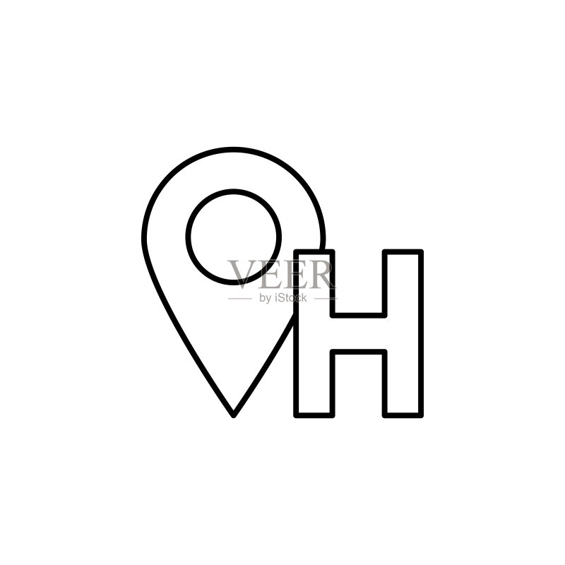 酒店位置图标:UI和UX网站或移动应用细线轮廓矢量图标素材