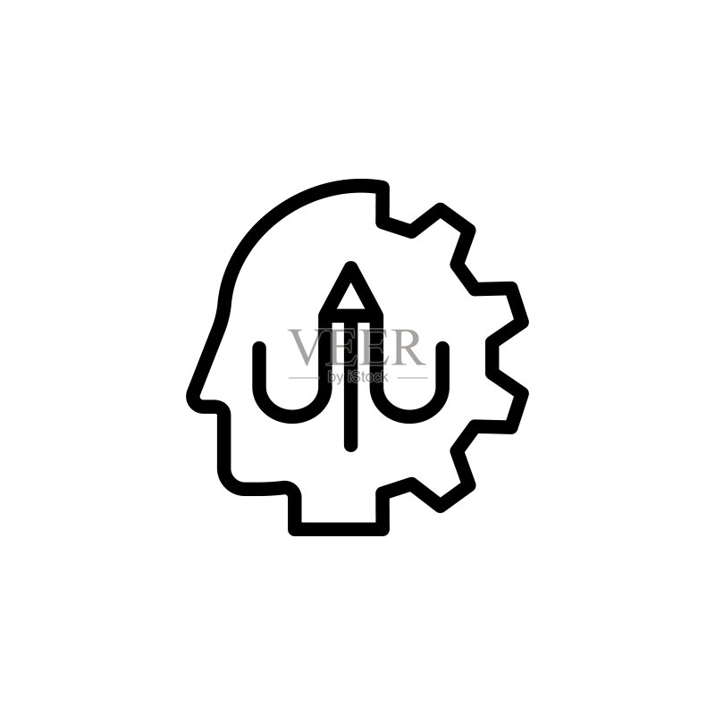 人脑学习笔图标。用于UI和UX网站或移动应用程序的简单细线轮廓思维过程矢量图标图标素材