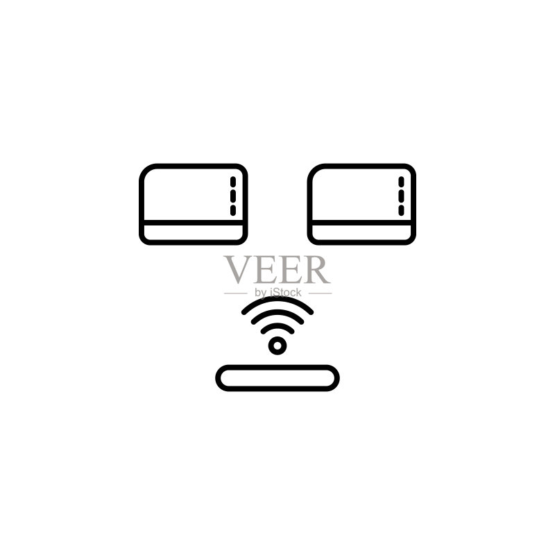 硬件、局域网、无线网络连接图标,用于UI和UX的简单细线条硬件图标矢量图,适用于网站或移动应用图标素材