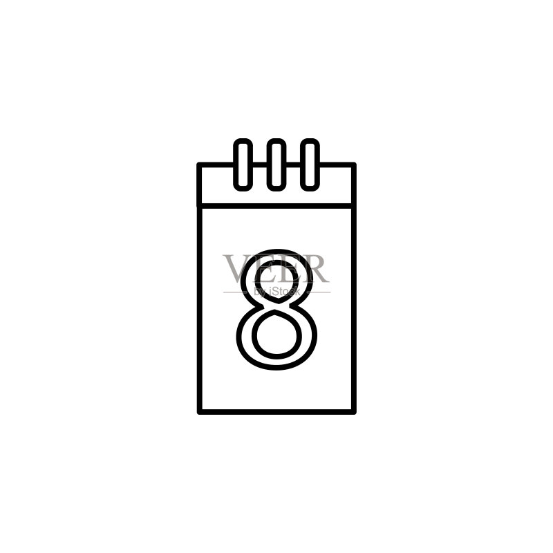妇女节日历图标:UI和UX网站或移动应用的3月8日极简细线轮廓矢量素材图标素材