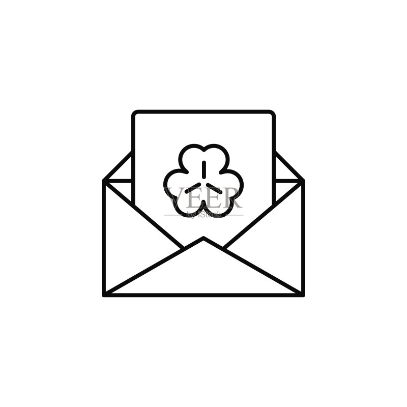 信封,信件,三叶草图标。用于UI和UX,网站或移动应用程序的圣帕特里克节图标的简单细线,轮廓矢量图标素材