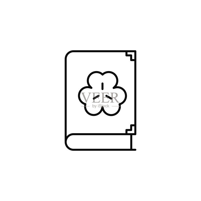 书本、三叶草图标。圣帕特里克节图标的简约细线轮廓矢量,适用于UI、UX、网站或移动应用程序。图标素材