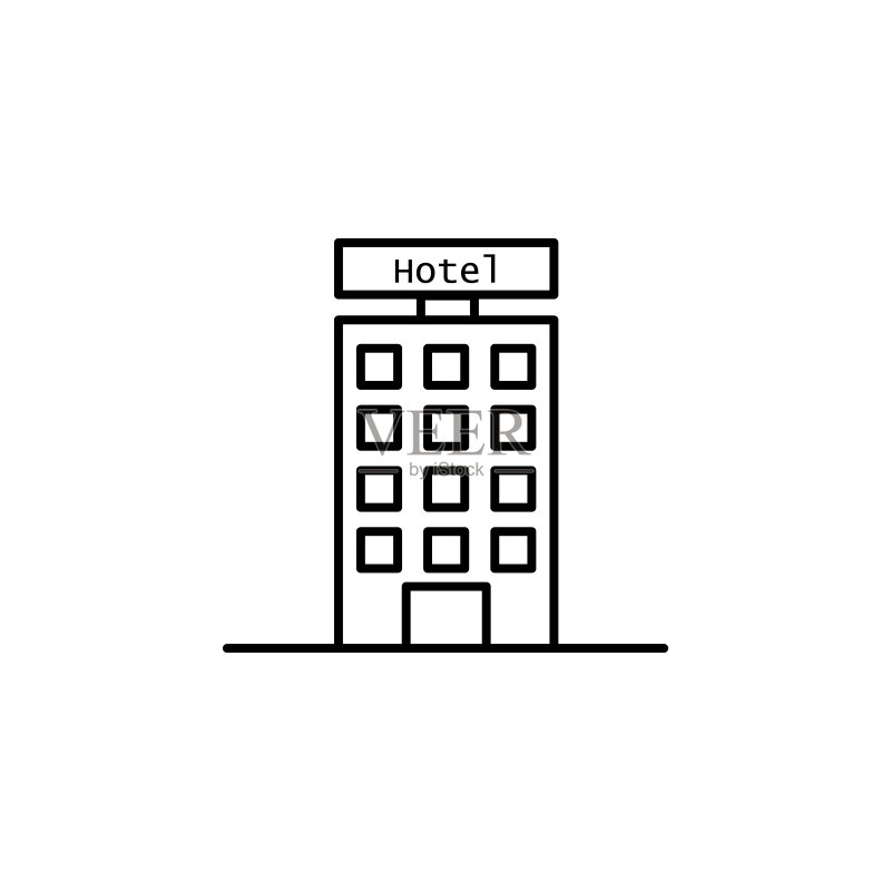 酒店建筑图标:用于UI和UX的极简线条矢量图形图标素材