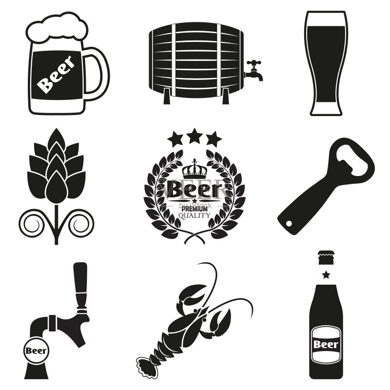 啤酒图标集(啤酒瓶,龙头,开瓶器,啤酒杯)图标素材