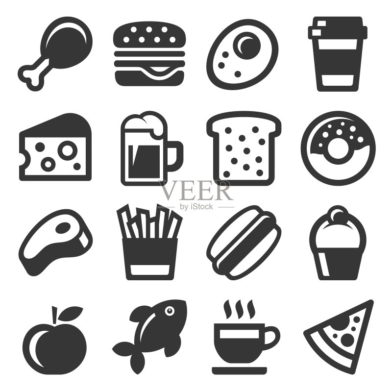 白色背景食物图标集矢量图图标素材