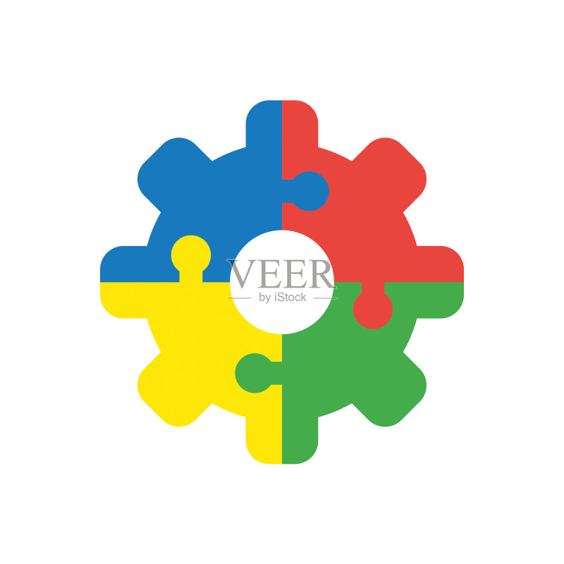 四块拼图齿轮连接矢量图标概念图标素材