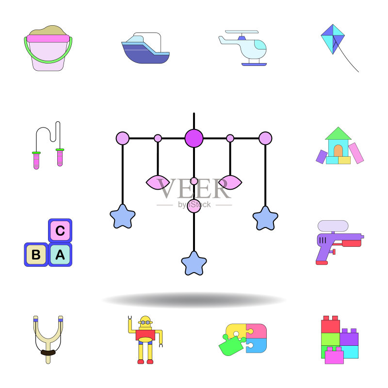 卡通秋千幼儿玩具彩色图标:儿童玩具插画图标,可用于网页、Logo、移动应用、UI、UX图标素材