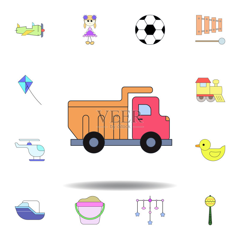 卡通卡车玩具彩色图标,儿童玩具UI UX图标图标素材