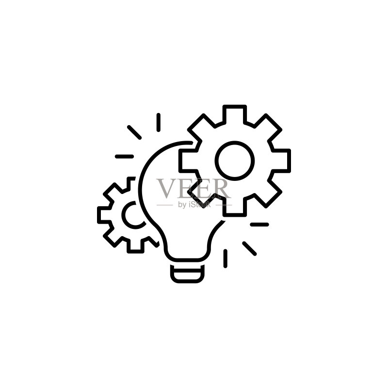 商业SEO项目管理线性图标:团队创意协作。适用于网站、Logo、移动应用、UI和UX图标素材