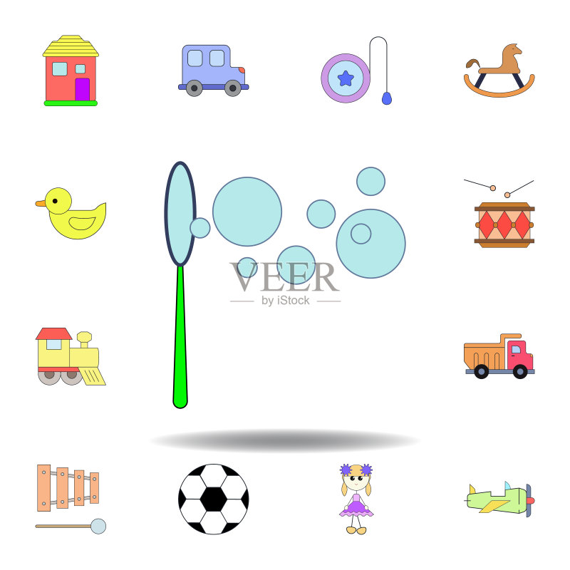 卡通泡沫玩具彩色图标:儿童玩具UI/UX标志符号图标素材