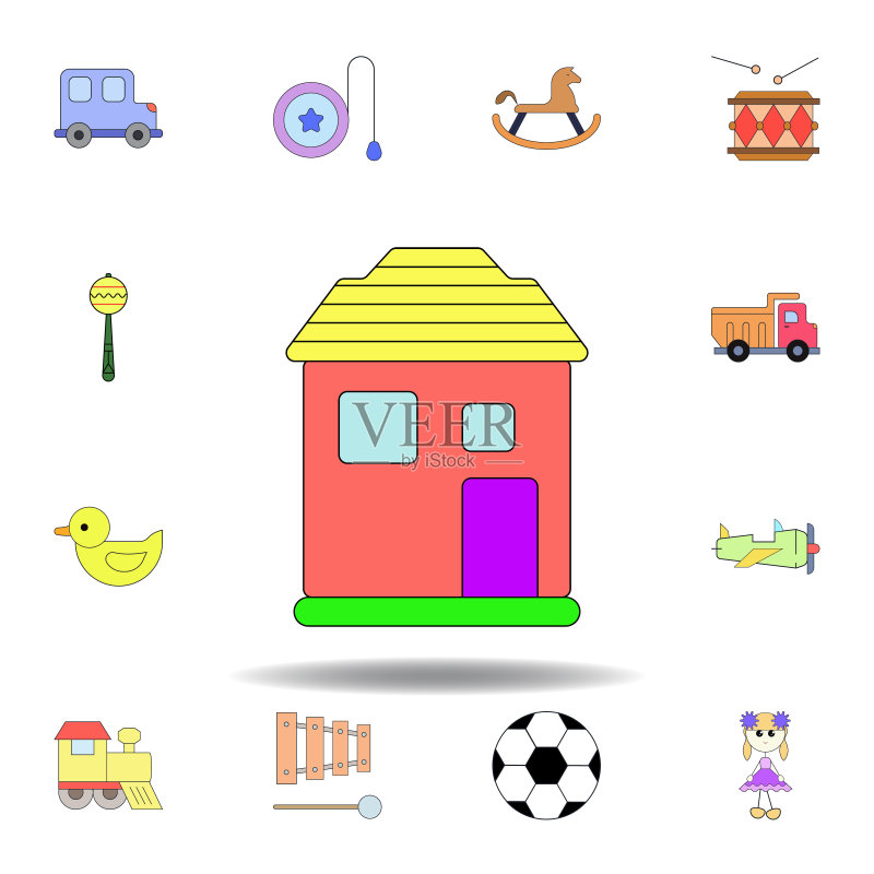 卡通家居彩色玩具图标:儿童玩具UI UX设计图标素材