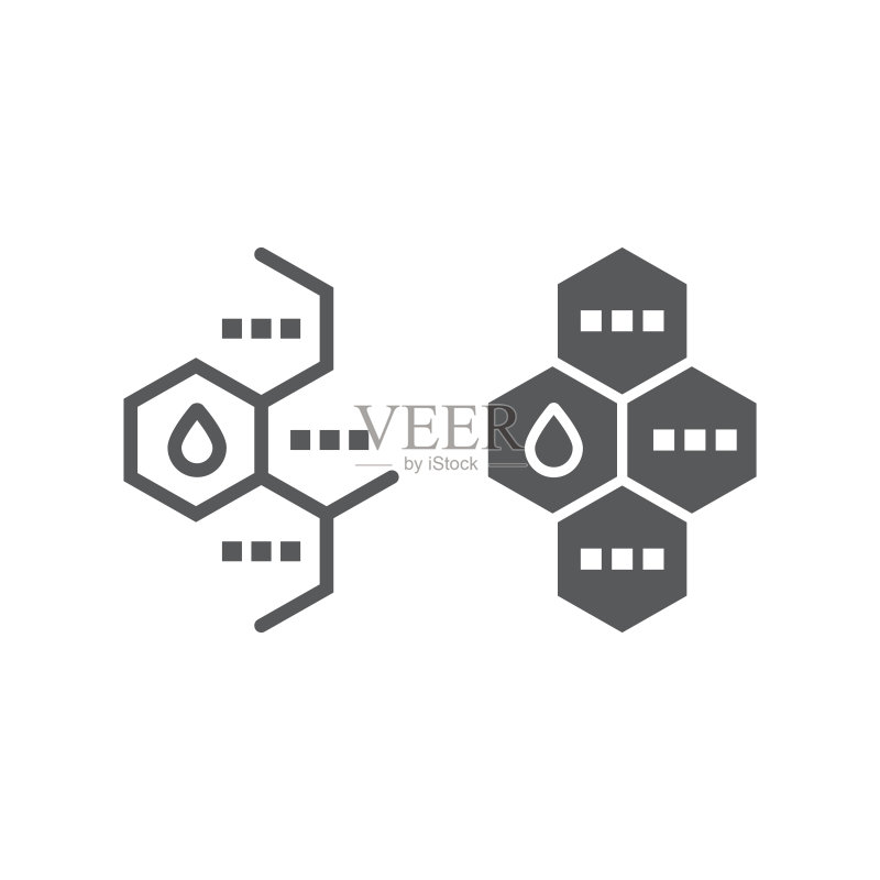 石油分子线和轮廓图标,化学分子石油配方符号矢量图形,白色背景上的线性图案图标素材