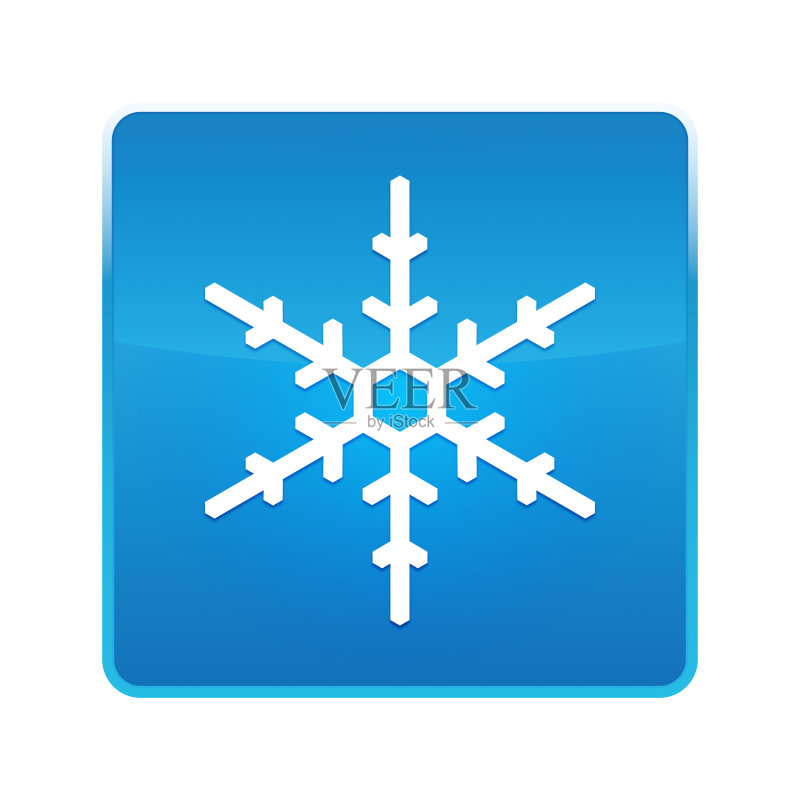 雪花图标,闪亮蓝色方形按钮图标素材