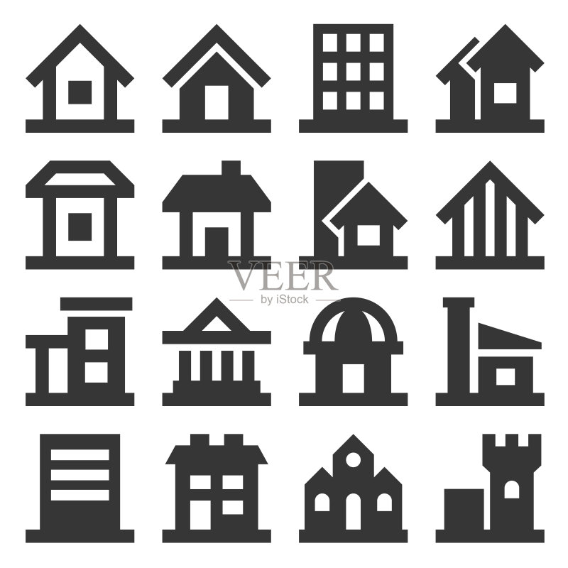 白色背景上的建筑图标集(矢量图)图标素材