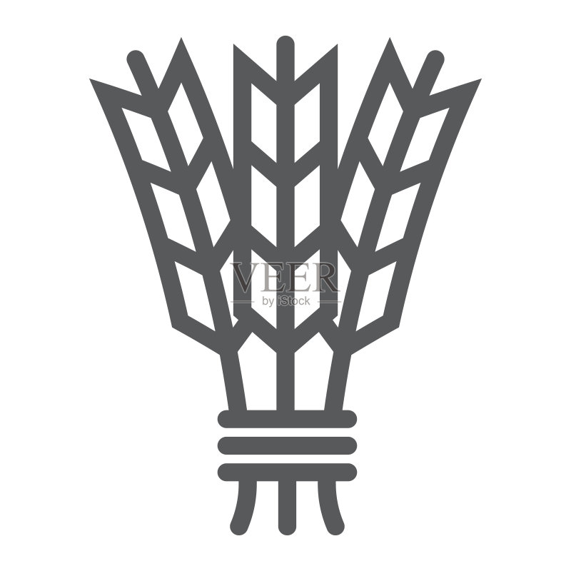大麦线条图标,收割和黑麦,小麦标志,矢量图形,白色背景上的线性图案图标素材