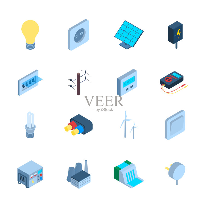 3D电力标志等距视图矢量图图标素材