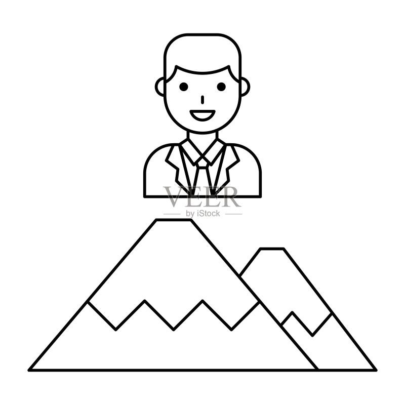 山顶上的商人图标矢量插画,线条风格图标图标素材