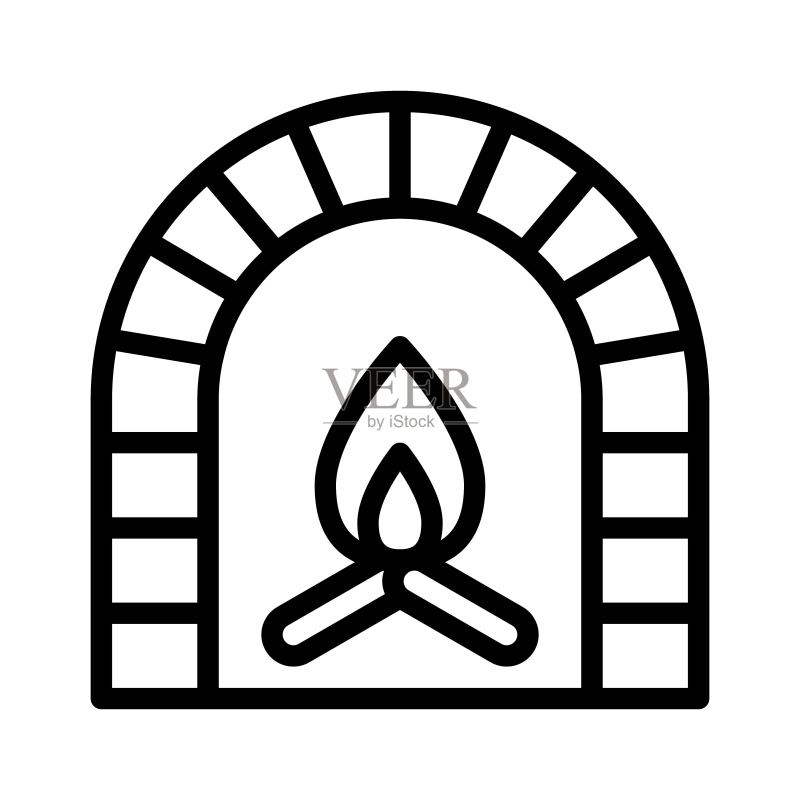 篝火温暖房间冬季圣诞节可编辑轮廓图标图标素材
