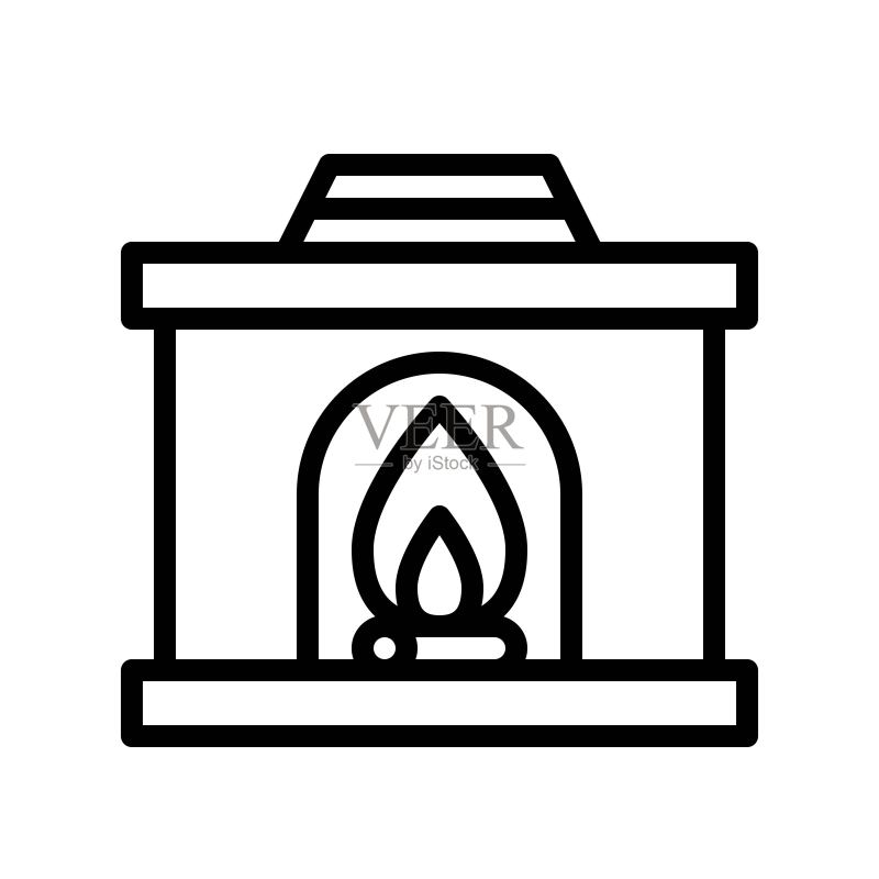 房间冬季壁炉装饰轮廓图标图标素材