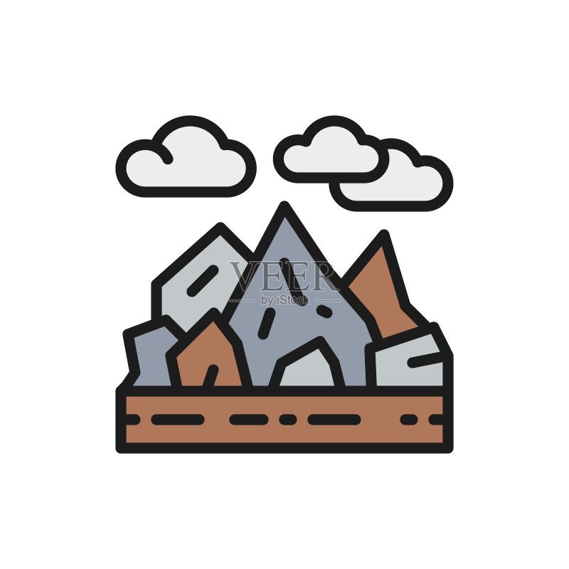 山脉与岩石景观扁平线条图标图标素材