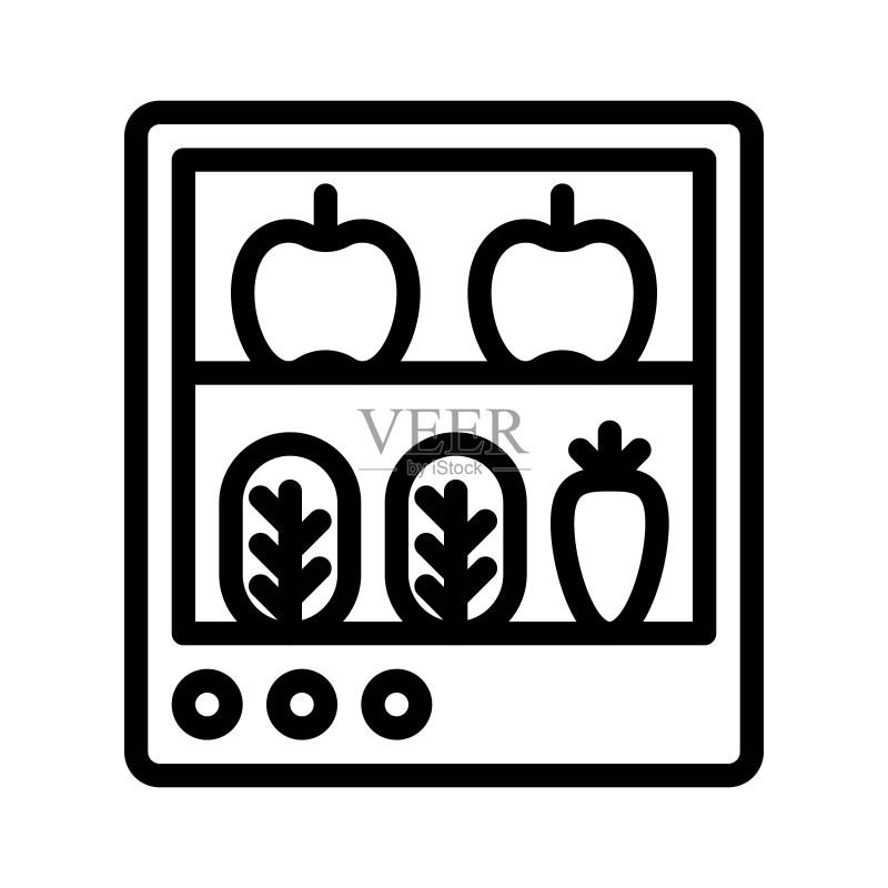 蔬菜冰箱矢量图:杂货店相关线性图标图标素材