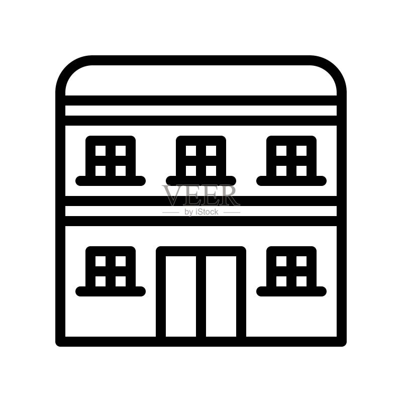 双层住宅楼外观可编辑轮廓图标图标素材