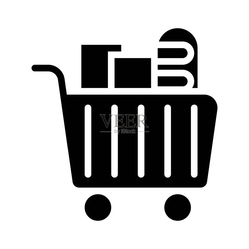 购物车矢量图,与杂货店相关的实体风格图标图标素材