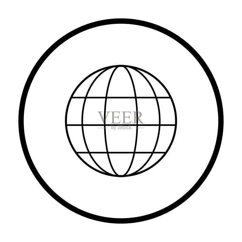网络图标:黑色圆圈中的扁平风格网络或地球图标图标素材