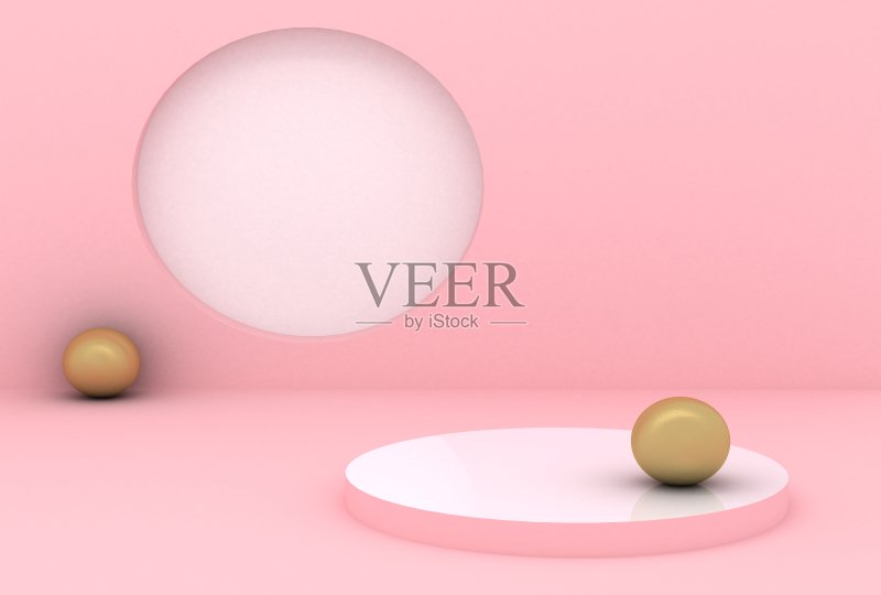 金色的球体,白色的讲台正版图片素材